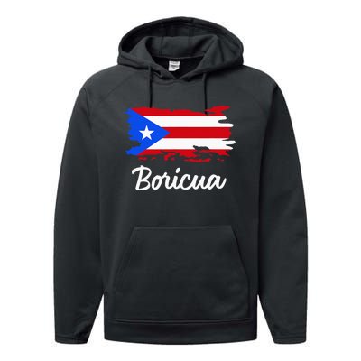 Puerto Rico Boricua Vintage Puerto Rican Flag Performance Fleece Hoodie