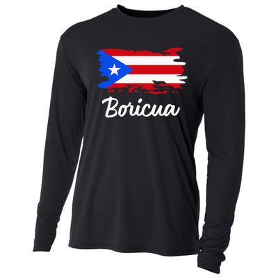 Puerto Rico Boricua Vintage Puerto Rican Flag Cooling Performance Long Sleeve Crew