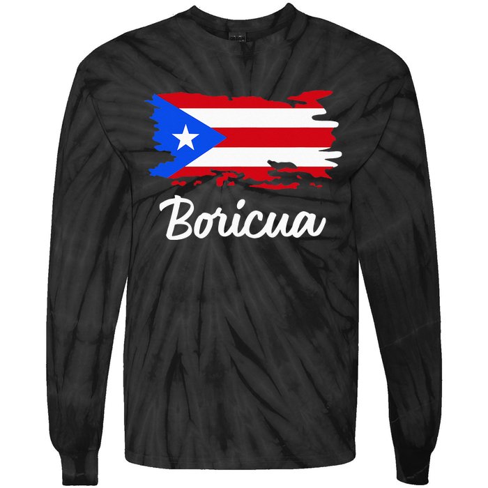 Puerto Rico Boricua Vintage Puerto Rican Flag Tie-Dye Long Sleeve Shirt