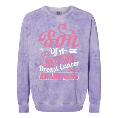 Pink Ribbon Breast Cancer Awareness Son Of Warrior Funny Gift Colorblast Crewneck Sweatshirt