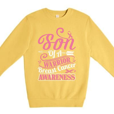 Pink Ribbon Breast Cancer Awareness Son Of Warrior Funny Gift Premium Crewneck Sweatshirt