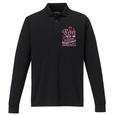 Pink Ribbon Breast Cancer Awareness Son Of Warrior Funny Gift Performance Long Sleeve Polo