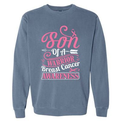 Pink Ribbon Breast Cancer Awareness Son Of Warrior Funny Gift Garment-Dyed Sweatshirt