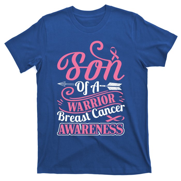 Pink Ribbon Breast Cancer Awareness Son Of Warrior Funny Gift T-Shirt