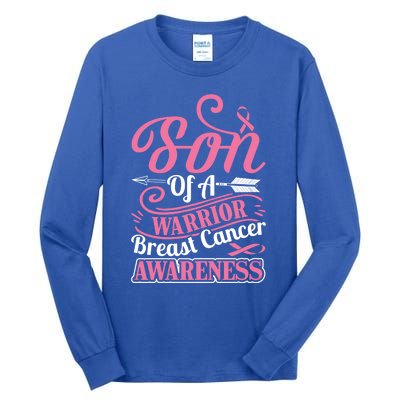 Pink Ribbon Breast Cancer Awareness Son Of Warrior Funny Gift Tall Long Sleeve T-Shirt