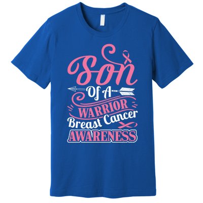 Pink Ribbon Breast Cancer Awareness Son Of Warrior Funny Gift Premium T-Shirt