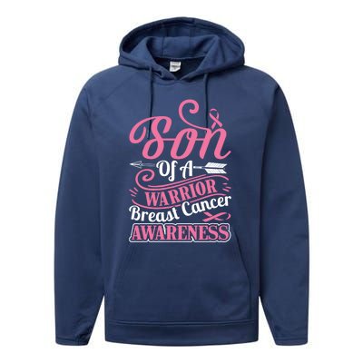 Pink Ribbon Breast Cancer Awareness Son Of Warrior Funny Gift Performance Fleece Hoodie