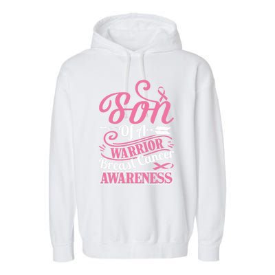 Pink Ribbon Breast Cancer Awareness Son Of Warrior Funny Gift Garment-Dyed Fleece Hoodie