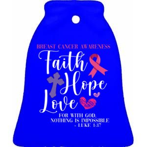 Pink Ribbon Breast Cancer Religious Faith Hope Love Great Gift Ceramic Bell Ornament