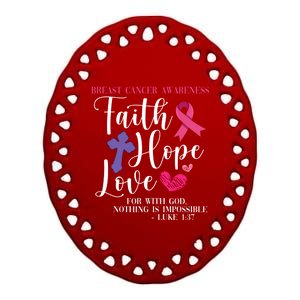 Pink Ribbon Breast Cancer Religious Faith Hope Love Great Gift Ceramic Oval Ornament