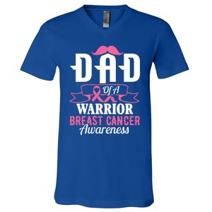 Pink Ribbon Breast Cancer Awareness Dad Of A Warrior Fight Gift V-Neck T-Shirt