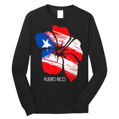 Puerto Rico Boricua Puerto Rican Flag Flower Pride Long Sleeve Shirt