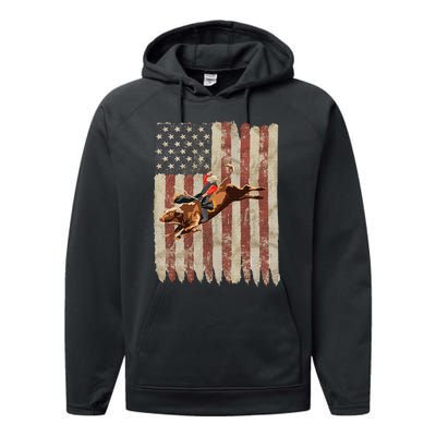 Patriotic Rodeo Bull Rider American Flag Western Cowboys Performance Fleece Hoodie