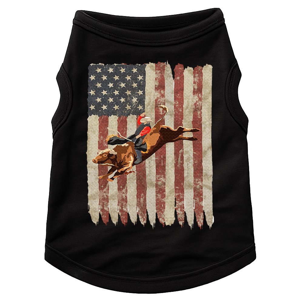 Patriotic Rodeo Bull Rider American Flag Western Cowboys Doggie Tank
