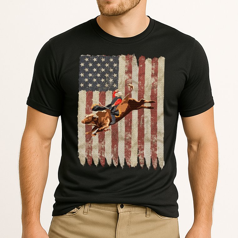 Patriotic Rodeo Bull Rider American Flag Western Cowboys Cooling Performance Crew T-Shirt