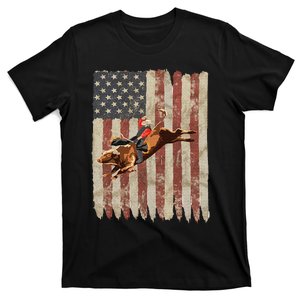 Patriotic Rodeo Bull Rider American Flag Western Cowboys T-Shirt