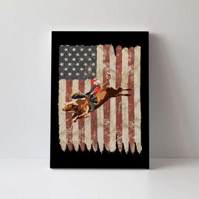 Patriotic Rodeo Bull Rider American Flag Western Cowboys Canvas