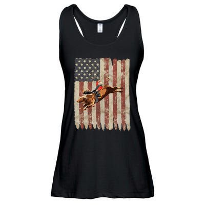 Patriotic Rodeo Bull Rider American Flag Western Cowboys Ladies Essential Flowy Tank