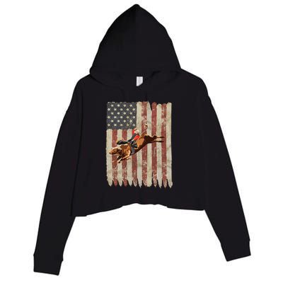 Patriotic Rodeo Bull Rider American Flag Western Cowboys Crop Fleece Hoodie