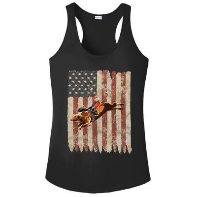 Patriotic Rodeo Bull Rider American Flag Western Cowboys Ladies PosiCharge Competitor Racerback Tank