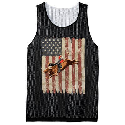 Patriotic Rodeo Bull Rider American Flag Western Cowboys Mesh Reversible Basketball Jersey Tank
