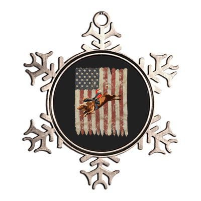 Patriotic Rodeo Bull Rider American Flag Western Cowboys Metallic Star Ornament