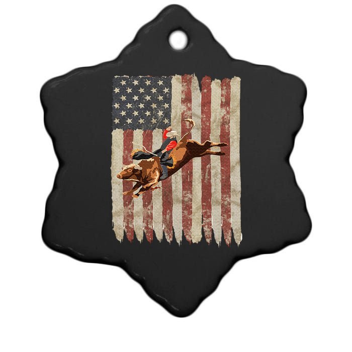 Patriotic Rodeo Bull Rider American Flag Western Cowboys Ceramic Star Ornament