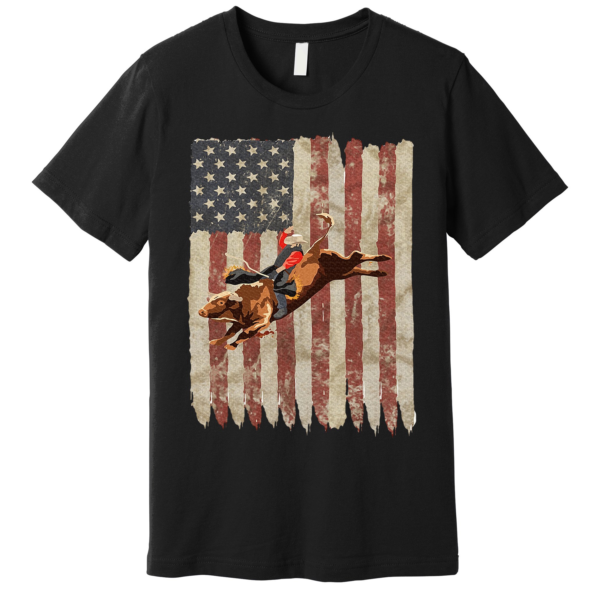 Patriotic Rodeo Bull Rider American Flag Western Cowboys Premium T-Shirt