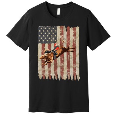 Patriotic Rodeo Bull Rider American Flag Western Cowboys Premium T-Shirt