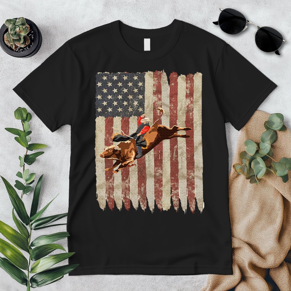 Patriotic Rodeo Bull Rider American Flag Western Cowboys Premium T-Shirt