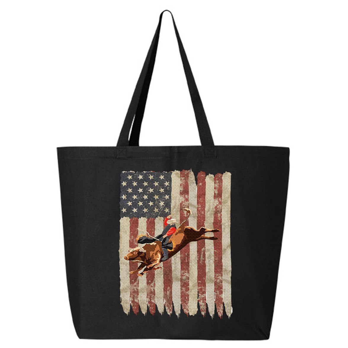 Patriotic Rodeo Bull Rider American Flag Western Cowboys 25L Jumbo Tote