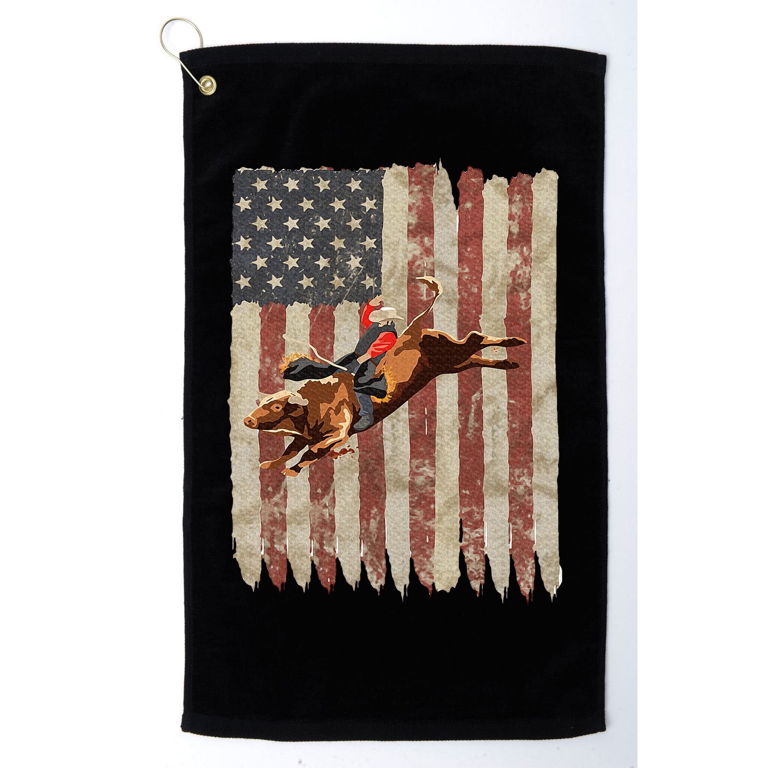 Patriotic Rodeo Bull Rider American Flag Western Cowboys Golf Towel