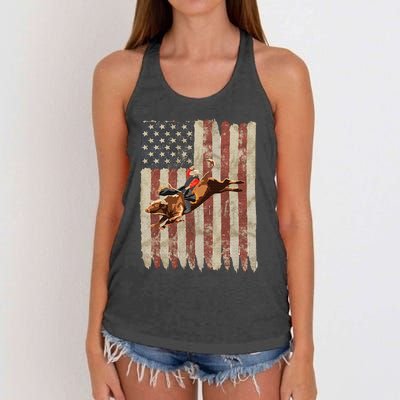 Patriotic Rodeo Bull Rider American Flag Western Cowboys Women's Knotted Racerback Tank