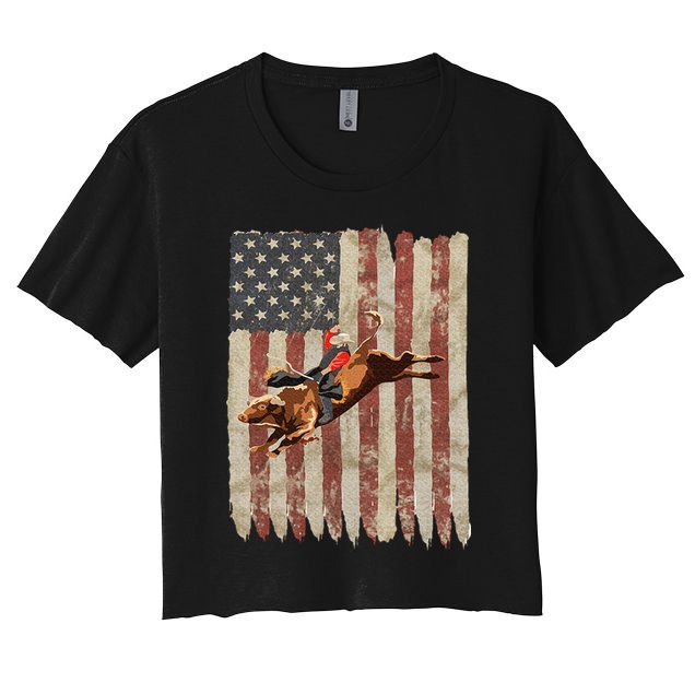 Patriotic Rodeo Bull Rider American Flag Western Cowboys Crop Top