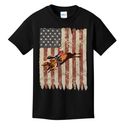 Patriotic Rodeo Bull Rider American Flag Western Cowboys Kids T-Shirt