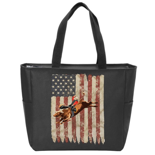 Patriotic Rodeo Bull Rider American Flag Western Cowboys Zip Tote Bag