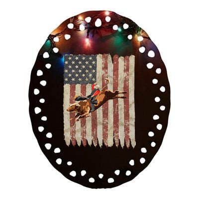 Patriotic Rodeo Bull Rider American Flag Western Cowboys Ceramic Oval Ornament