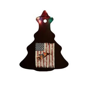 Patriotic Rodeo Bull Rider American Flag Western Cowboys Ceramic Tree Ornament