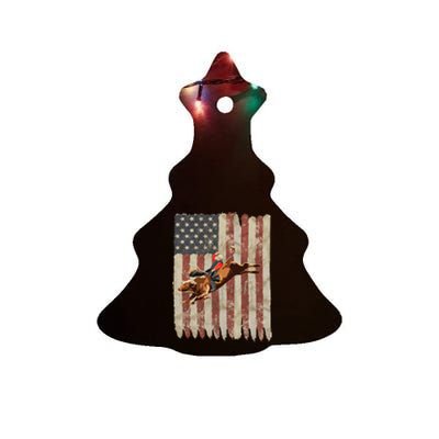 Patriotic Rodeo Bull Rider American Flag Western Cowboys Ceramic Tree Ornament