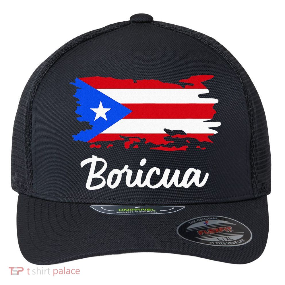 Puerto Rico Boricua Vintage Puerto Rican Flag  Flexfit Unipanel Trucker Cap