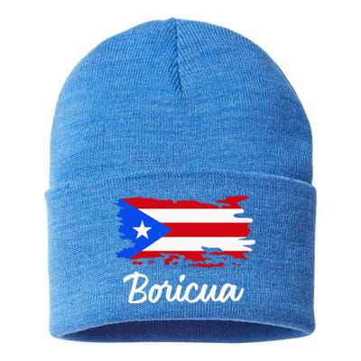 Puerto Rico Boricua Vintage Puerto Rican Flag  Sustainable Knit Beanie