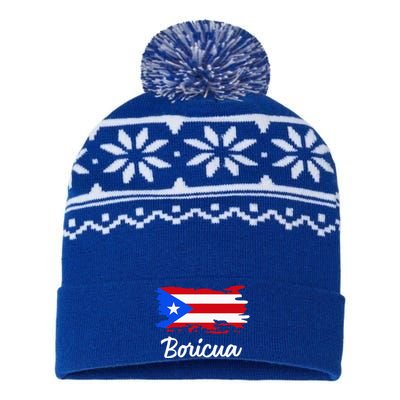 Puerto Rico Boricua Vintage Puerto Rican Flag  USA-Made Snowflake Beanie