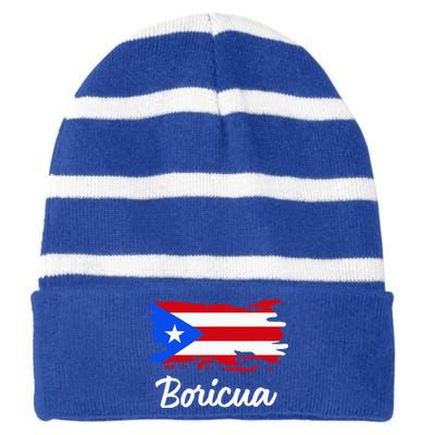 Puerto Rico Boricua Vintage Puerto Rican Flag  Striped Beanie with Solid Band