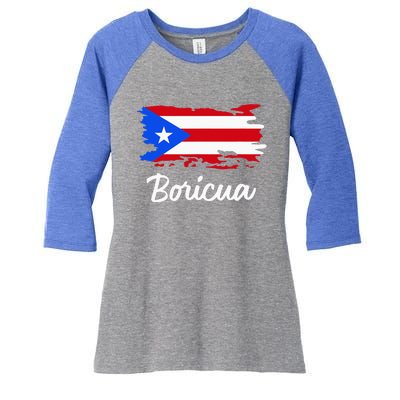 Puerto Rico Boricua Vintage Puerto Rican Flag  Women's Tri-Blend 3/4-Sleeve Raglan Shirt