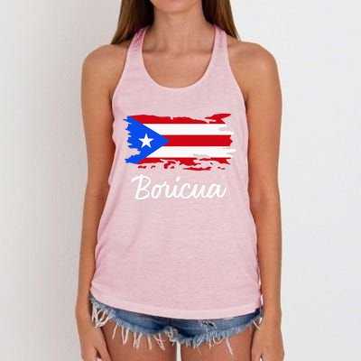 Puerto Rico Boricua Vintage Puerto Rican Flag  Women's Knotted Racerback Tank