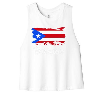 Puerto Rico Boricua Vintage Puerto Rican Flag  Women's Racerback Cropped Tank