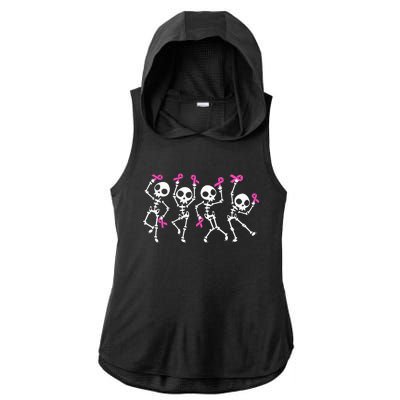 Pink Ribbon Breast Cancer Awareness Skeleton Ladies PosiCharge Tri-Blend Wicking Draft Hoodie Tank