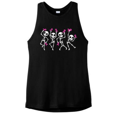 Pink Ribbon Breast Cancer Awareness Skeleton Ladies PosiCharge Tri-Blend Wicking Tank