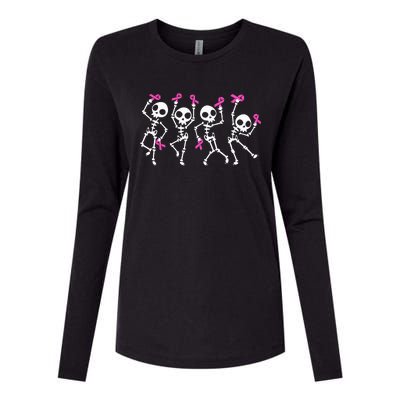 Pink Ribbon Breast Cancer Awareness Skeleton Womens Cotton Relaxed Long Sleeve T-Shirt