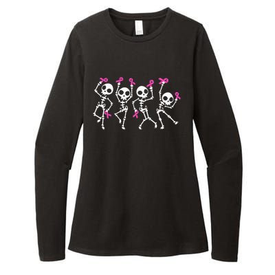 Pink Ribbon Breast Cancer Awareness Skeleton Womens CVC Long Sleeve Shirt